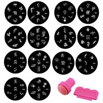 HHE Nail Art Modèle 1 Set (10pcs) en acier inoxydable image Plaques et Stamper Scraper Set ongles Stamp polonais manucure Outils