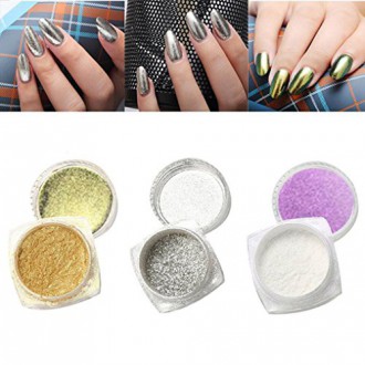 AMA(TM) 3Pcs 1g/Box Nail Glitter Powder Shinning Nail Mirror Powder Makeup Art DIY Chrome Pigment with Sponge Stick