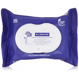 Klorane Make-Up Remover Wipes Biodégradable avec apaisante Bleuet, 25 count