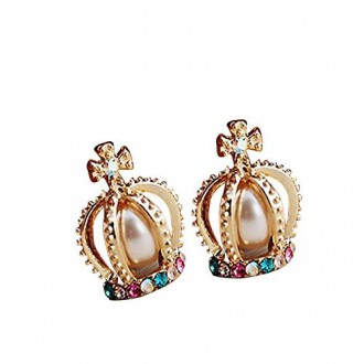 DaySeventh 1 Paire Couronne perle strass Croix Belle Rétro Boucles d'oreilles